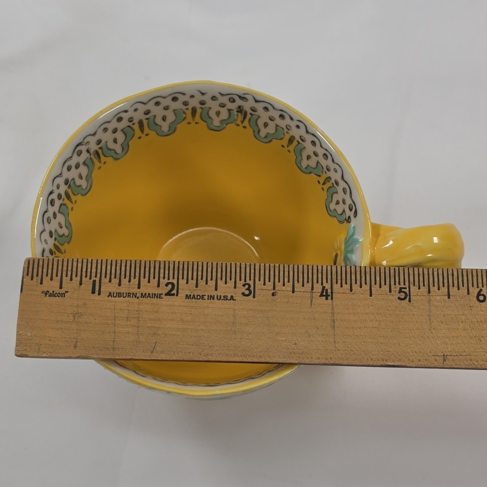Anthropologie Elka Ayaka Pedestal Cup Mug Yellow Teal Floral Twisted Handle 10oz - Picture 10 of 11